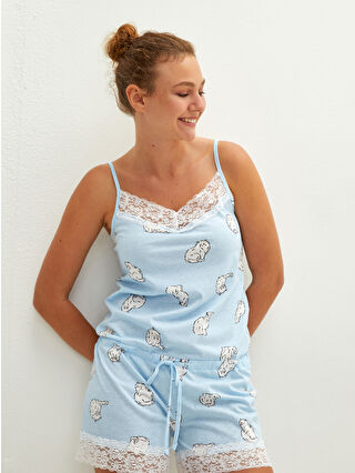 Açık Mavi Baskılı