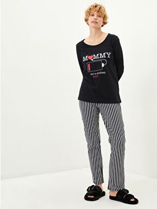 LCW DREAM Crew Neck Printed Long Sleeve Cotton Women's