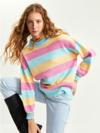 XSIDE Bisiklet Yaka Renk Bloklu Uzun Kollu Kadın Triko Kazak