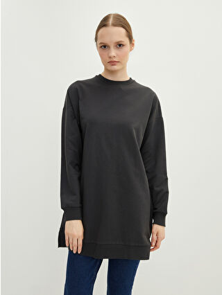 LCW Modest Bisiklet Yaka Düz Uzun Kollu Kadın Sweatshirt Tunik