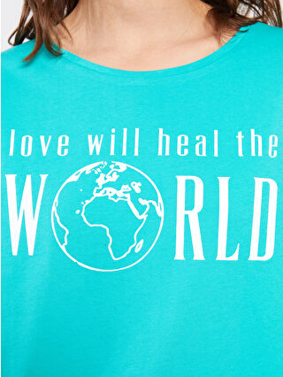 LCW ECO Bisiklet Yaka Yazı Baskılı Kısa Kollu Pamuklu Kadın Tişört