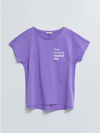 LCW ECO Bisiklet Yaka Yazı Baskılı Kısa Kollu Pamuklu Kadın Tişört