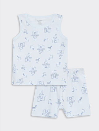 Açık Mavi Baskılı