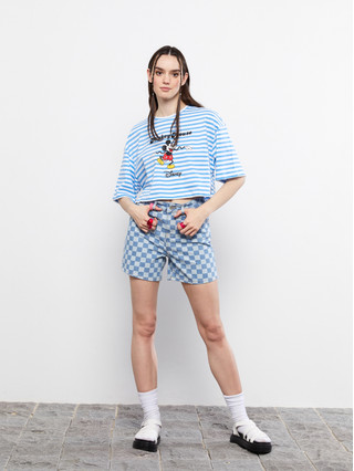 Miki XSIDE Bisiklet Yaka Mickey Mouse Baskılı Kadın Crop - S2G603Z8-RZW