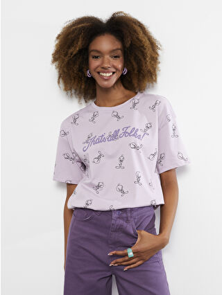 LCW Vision Crew Neck Tweety Printed Short Sleeve Cotton Women's T