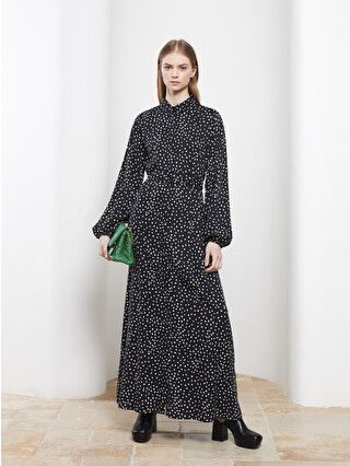 LCW Modest Polka Dot Long Sleeve Viscose Women Shirt Dress