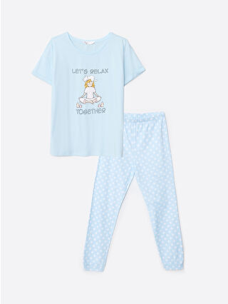 Açık Mavi Baskılı