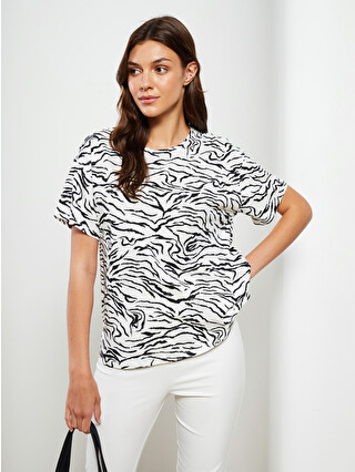 LCW EVERYDAY Crew Neck Patterned Short Sleeve Cotton Women's T
