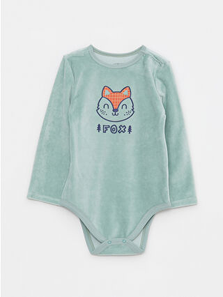 LCW baby Yeşil Bisiklet Yaka Uzun Kollu Nakış Detaylı Kadife Erkek