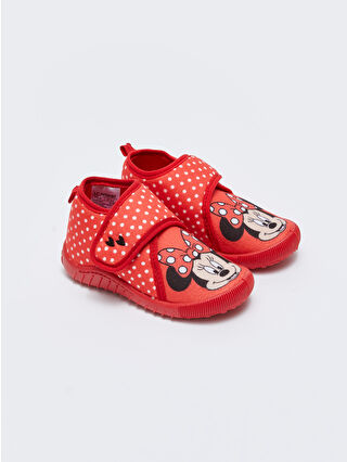 LC Waikiki Kırmızı Minnie Mouse Lisanslı Cırt Cırtlı Kız Bebek Panduf