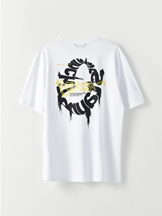 XSIDE Beyaz Bisiklet Yaka Kısa Kollu Baskılı Penye Erkek Tişört