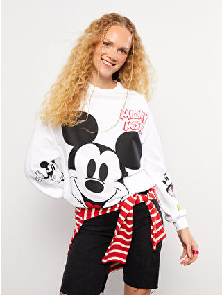 XSIDE Bisiklet Yaka Mickey Mouse Baskılı Uzun Kollu Kadın