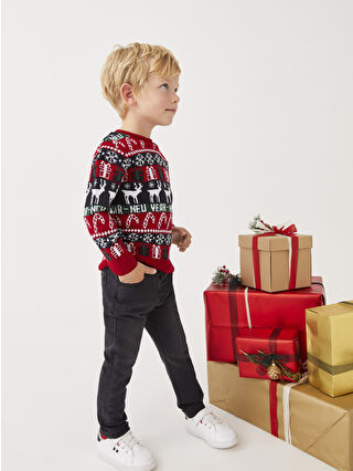 XSIDE Kırmızı Bisiklet Yaka Uzun Kollu Yılbaşı Temalı Erkek Bebek