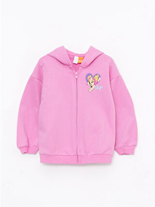 LC Waikiki Pembe Kapüşonlu Uzun Kollu Paw Patrol Baskılı Kız Bebek Fermuarlı Sweatshirt