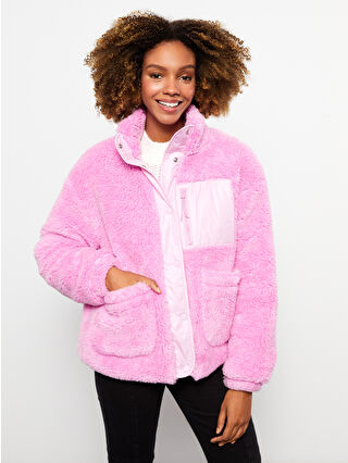 LCW Vision Dik Yaka Düz Uzun Kollu Kadın Pelüş Mont -W2HQ46Z8-SQZ