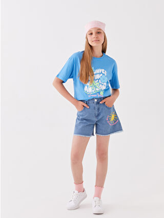 Tシャツ・カットソー Side Big Denim Shorts 4COL LCW Kids Printed Girl Jean Shorts -S3BO88Z4-H45 - LC Waikiki