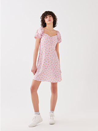 XSIDE Robe à Encolure Cœur Florale à Manches Courtes pour Femmes