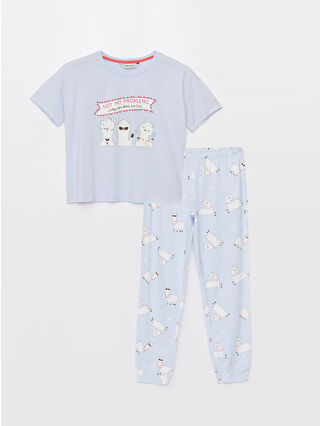 Açık Mavi Baskılı