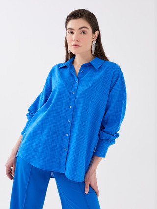 LCW Vision Straight Long Sleeve Oversize Linen Look Women's Shirt