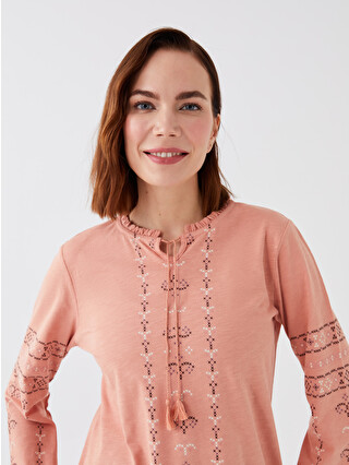 LCW Grace Tie Neck Printed Long Sleeve Women's Blouse - S3GL06Z8