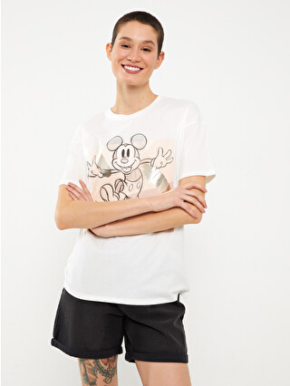 LCW Vision Crew Neck Mickey Mouse Printed Short Sleeve Women's T