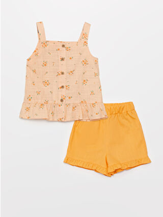 LCW baby Square Collar Patterned Baby Girl Blouse and Shorts