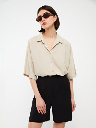 LCW Vision Düz Oversize Keten Karışımlı Kadın Gömlek -S3HE63Z8-V93