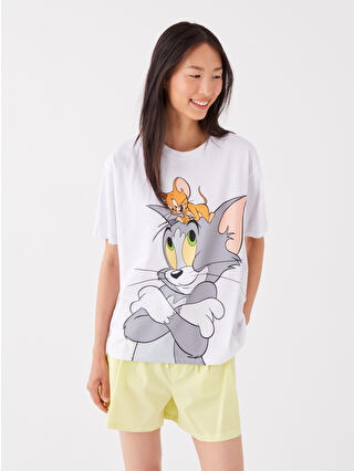 LCW Vision Bisiklet Yaka Tom & Jerry Baskılı Oversize Kadın Tişört
