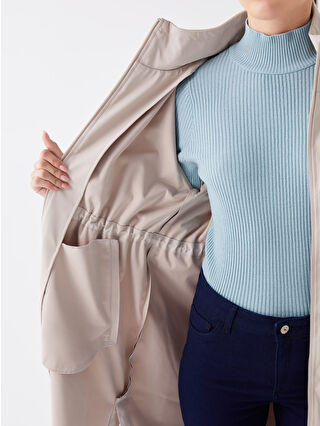 LCWAIKIKI Classic Gri Kadın Kapüşonlu Düz Yağmurluk - W32863Z8-G6W