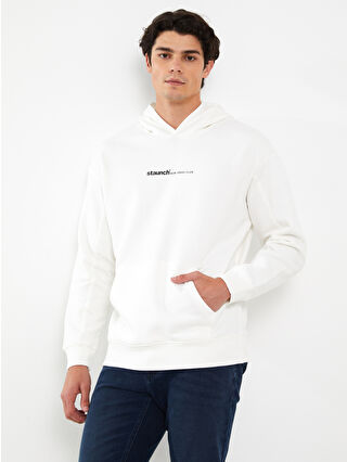 LC Waikiki Beyaz Uzun Kollu Baskılı Erkek Kalın Hoodie