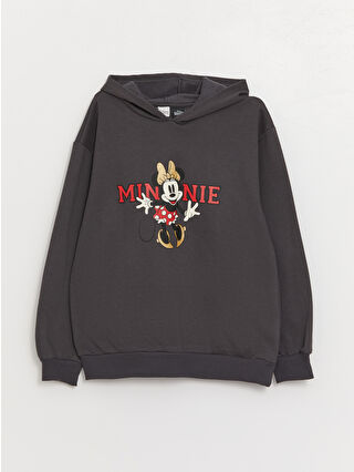 LC Waikiki Antrasit Minnie Mouse Baskılı Uzun Kollu Kız Çocuk Hoodie