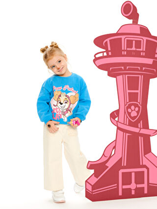 LC Waikiki Mavi Bisiklet Yaka Paw Patrol Baskılı Kız Bebek Sweatshirt