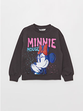 LC Waikiki Antrasit Bisiklet Yaka Minnie Mouse Baskılı Uzun Kollu Kız Çocuk Sweatshirt