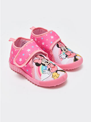 LC Waikiki Pembe Minnie Mouse Baskılı Cırt Cırtlı Kız Bebek Panduf