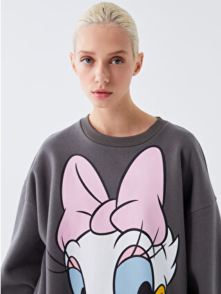 XSIDE Bisiklet Yaka Daisy Duck Baskılı Oversize Kadın Kalın