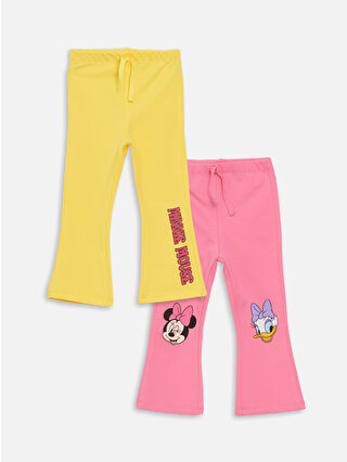 LC Waikiki Pembe Beli Lastikli Minnie Mouse Baskılı Kız Bebek Tayt Pantolon 2'li