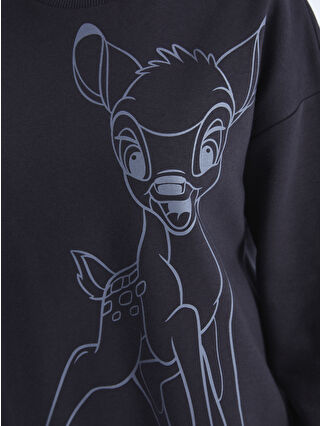 LCW Vision Bisiklet Yaka Bambi Baskılı Oversize Kadın Kalın