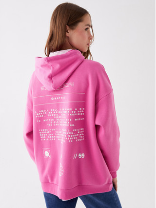 LCW Vision Barbie Baskılı Uzun Kollu Oversize Kadın Hoodie
