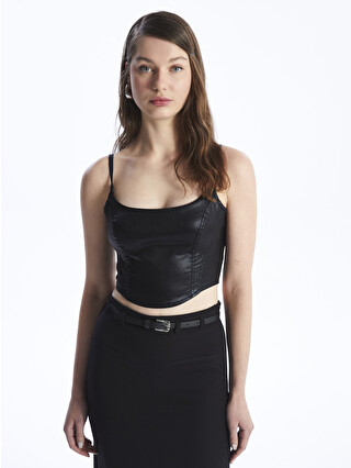 XSIDE U-Neck Leather-Look Women'S Crop Top - W3IG36Z8-CVL | LC Waikiki