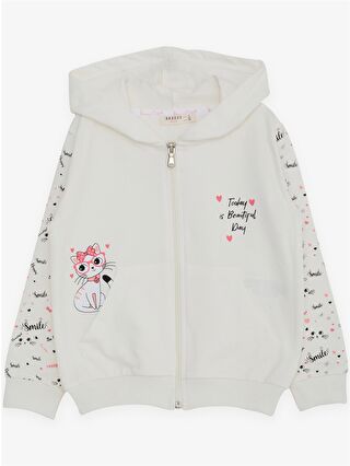 Breeze Ekru Kapüşonlu Uzun Kollu Kız Bebek Fermuarlı Sweatshirt