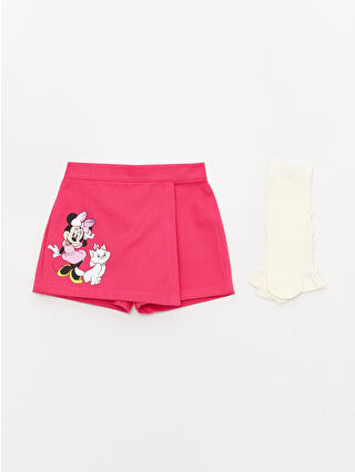 LC Waikiki Fuşya Minnie Mouse Baskılı Kız Bebek Şort Etek ve Külotlu Çorap