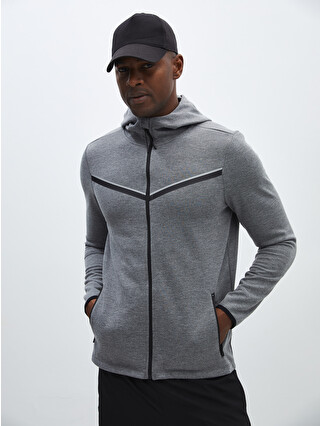 XSIDE ACTIVE Gri Slim Fit Kapüşonlu Erkek Spor Hırka - W3JQ38Z8