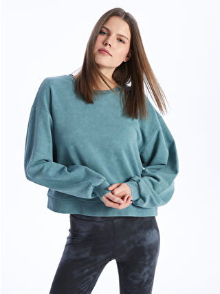 LCW SPORT Yeşil Bisiklet Yaka Oversize Kadın Sweatshirt