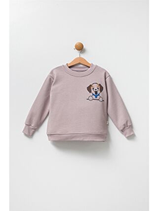 Pija Pija Bej Bisiklet Yaka Baskılı Uzun Kollu Erkek Bebek Sweatshirt