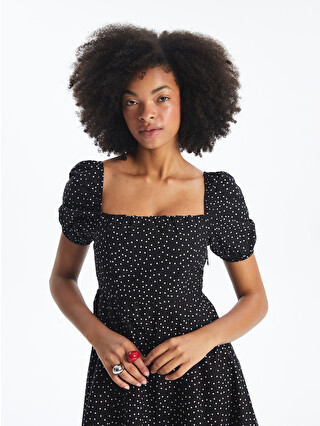 ワンピース miko dot tutu dress collar short tops XSIDE Square Collar Polka Dot Short Sleeve Women's Dress