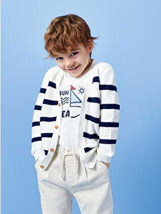 LCW Kids V Yaka Uzun Kollu Çizgili Erkek Bebek Hırka -S4AD86Z1-LFC