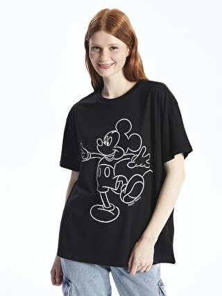 DECEMBERMAY ブラックシャツ XSIDE Crew Neck Mickey Mouse Printed Short Sleeve Women's T-Shirt