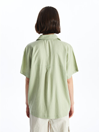 XSIDE Plain Short Sleeve Oversize Linen Blend Women's Shirt