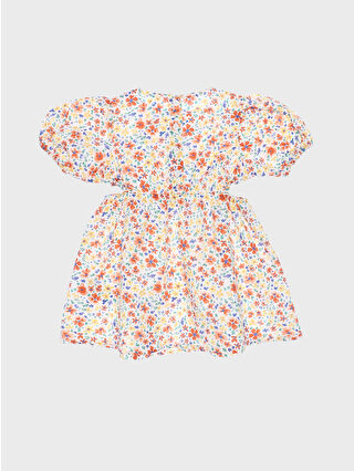 LCW baby Bisiklet Yaka Desenli Poplin Kız Bebek Elbise -S4DR12Z1