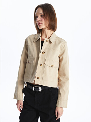 XSIDE Collared Neck Plain Long Sleeve Crop Women's Jacket